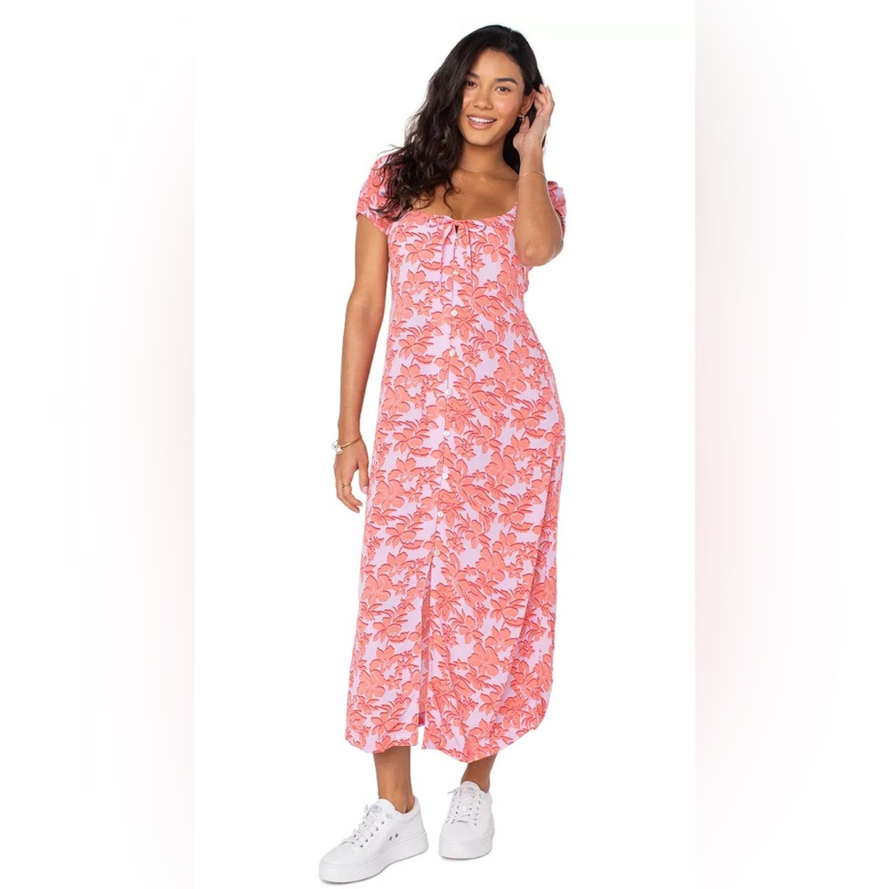 ROXY Shelley Coast Floral-Print Tie-Front Midi Dress